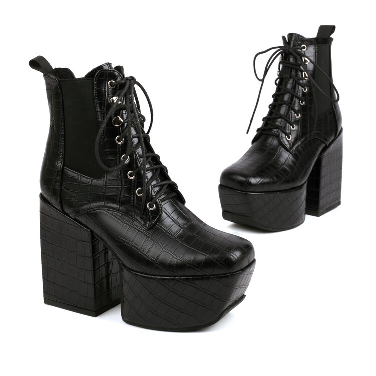 Women's Square Toe Chunky High Heel Mid Calf Riding Boots
