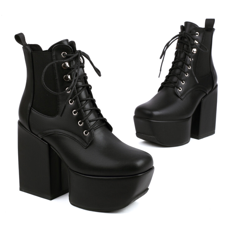 Women's Square Toe Chunky High Heel Mid Calf Riding Boots