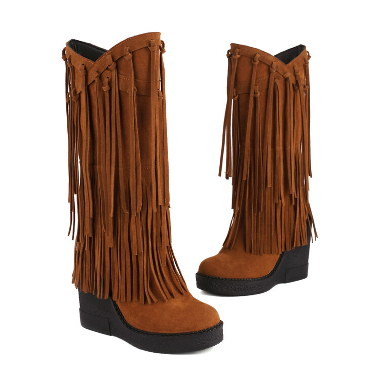 Women's Suede Tassel Platform High Boots