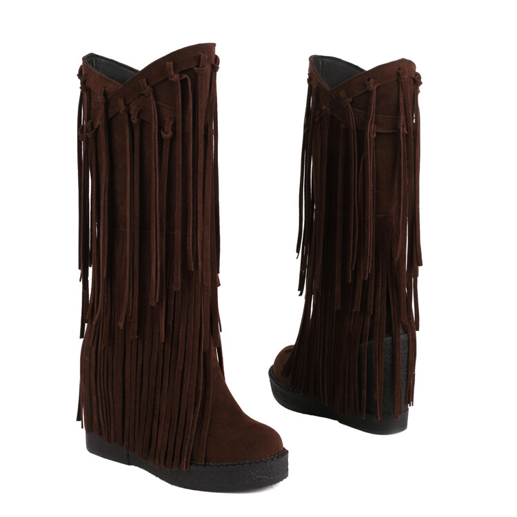 Women's Suede Tassel Platform High Boots
