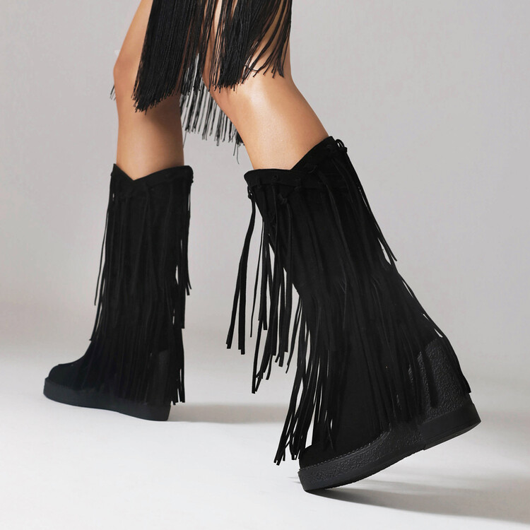 Women's Suede Tassel Platform High Boots