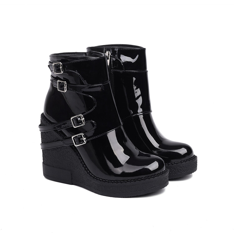 Women's Fashion Mid-Calf Platform Wedge Boots with Metal Decoration