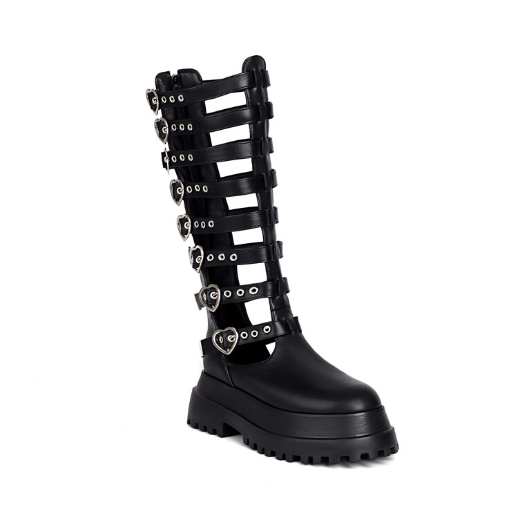 Women's High Heel Platform Square Toe Ankle Boots with Metal Rivet Detail