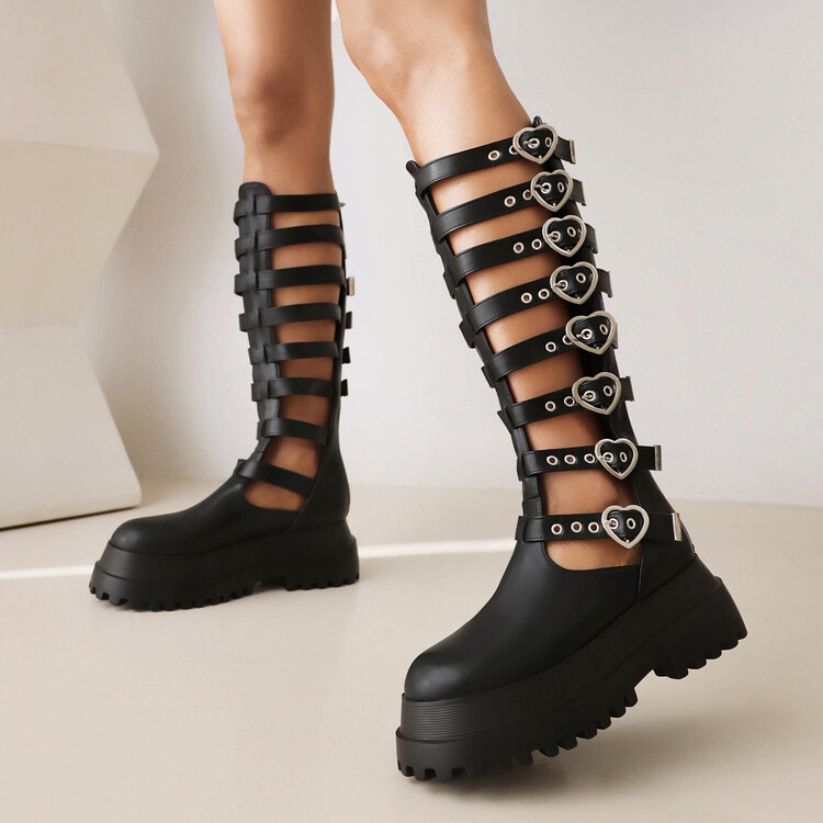 Women's High Heel Platform Square Toe Ankle Boots with Metal Rivet Detail