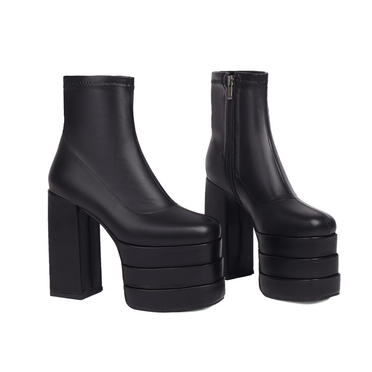 Women's Square Toe Chunky Heel Mid Calf Fashion Boots - Style q.html