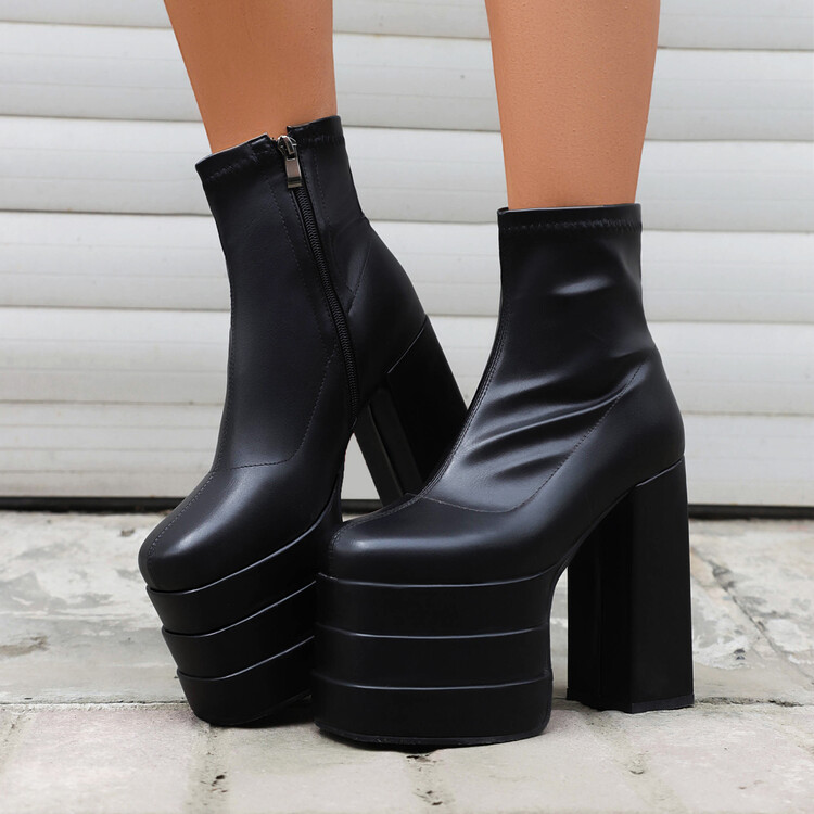 Women's Square Toe Chunky Heel Mid Calf Fashion Boots - Style q.html