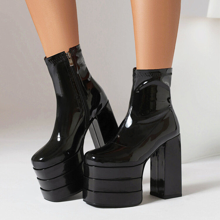Women's Square Toe Chunky Heel Mid Calf Fashion Boots - Style q.html