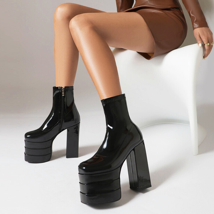Women's Square Toe Chunky Heel Mid Calf Fashion Boots - Style q.html
