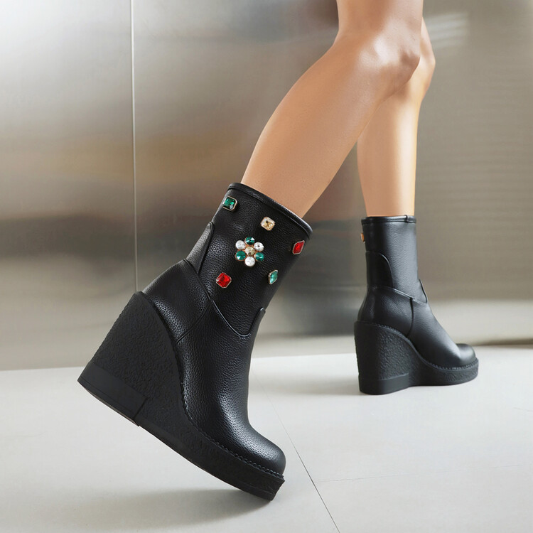 Women's Square Toe Platform High Heel Mid Calf Fashion Boots - Style s.html