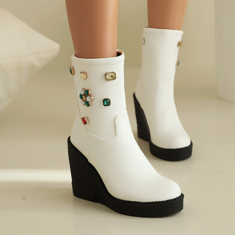 Women's Square Toe Platform High Heel Mid Calf Fashion Boots - Style s.html