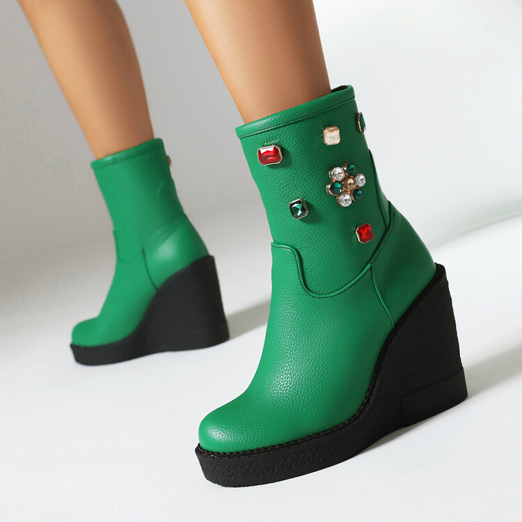 Women's Square Toe Platform High Heel Mid Calf Fashion Boots - Style s.html