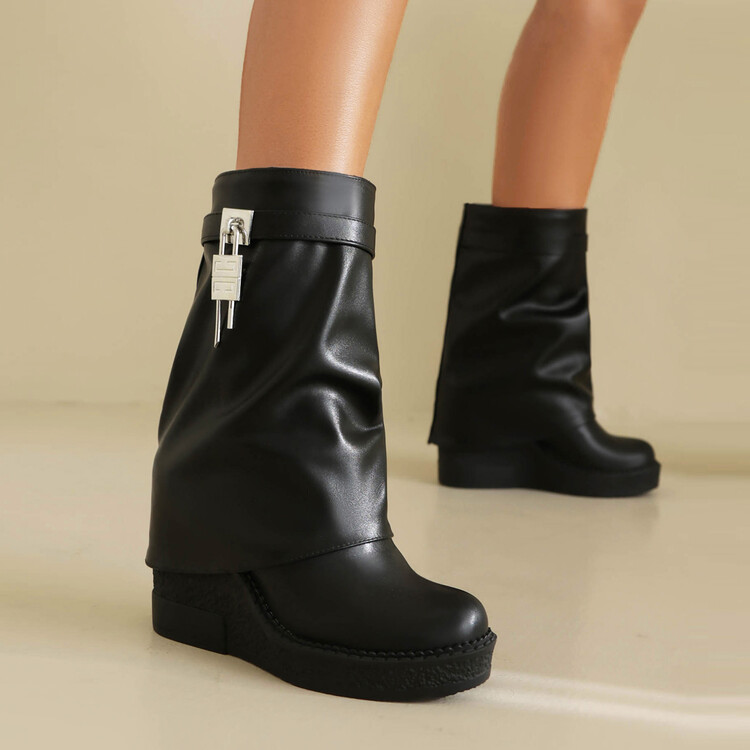 20230717274810045_750.jpg Women's High Shaft Fashion Boots with Wedge Heel and Glitter Detail