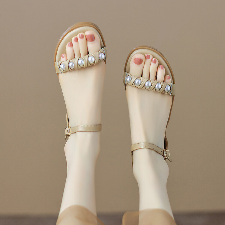 Sweet Low-Top Sandals with Pearl and Buckle Detail