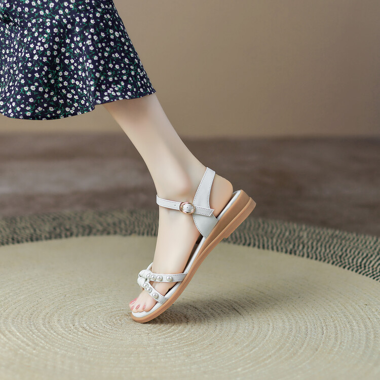 Sweet Low-Top Sandals with Rhinestones and Buckle Strap