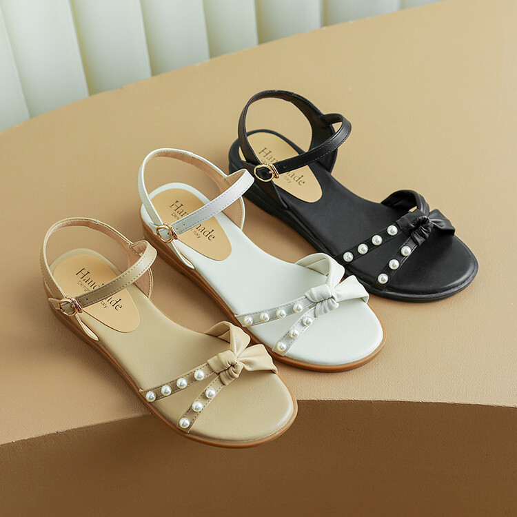 Sweet Low-Top Sandals with Rhinestones and Buckle Strap