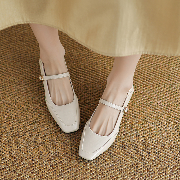 Women's Fashion Flat Shoes Low Chunky Heel Square Toe 2025 Spring - Style k.html