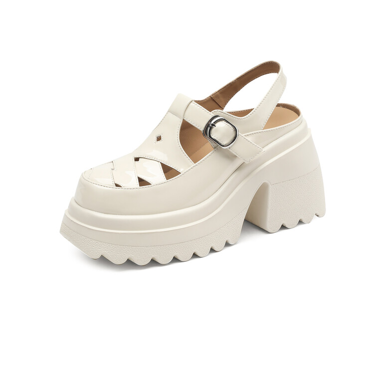 Women's Patent Leather Platform Sandals Chunky High Heel Slip-On