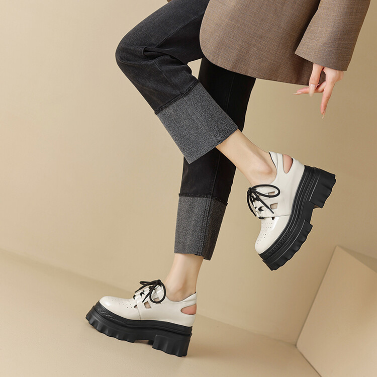 Women's Platform Sandals with Patent Leather Upper and Round Toe