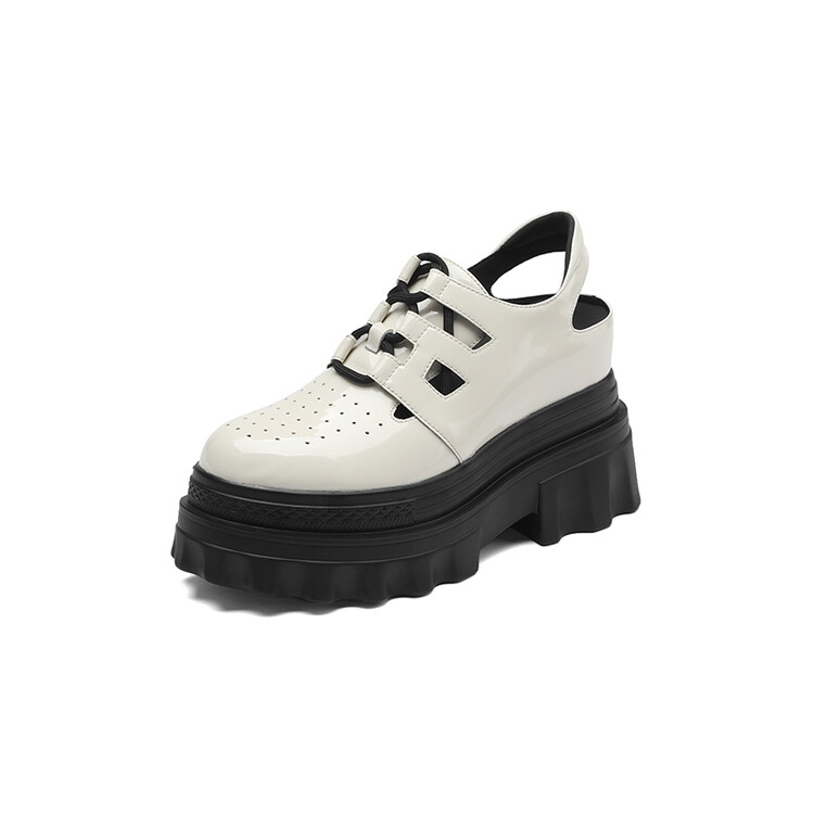 Women's Platform Sandals with Patent Leather Upper and Round Toe