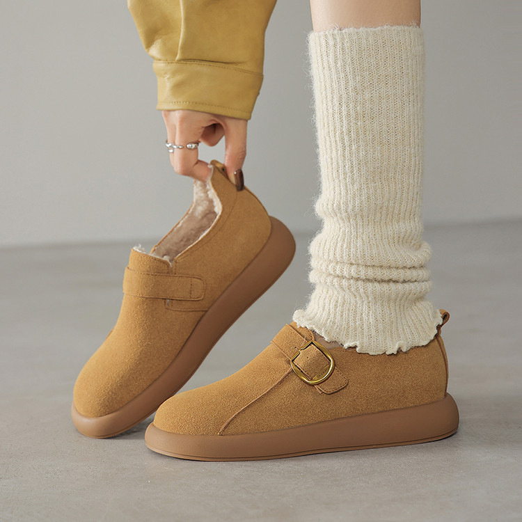 Women's Retro Loafers with Chunky Mid Heel in Brown Apricot Yellow