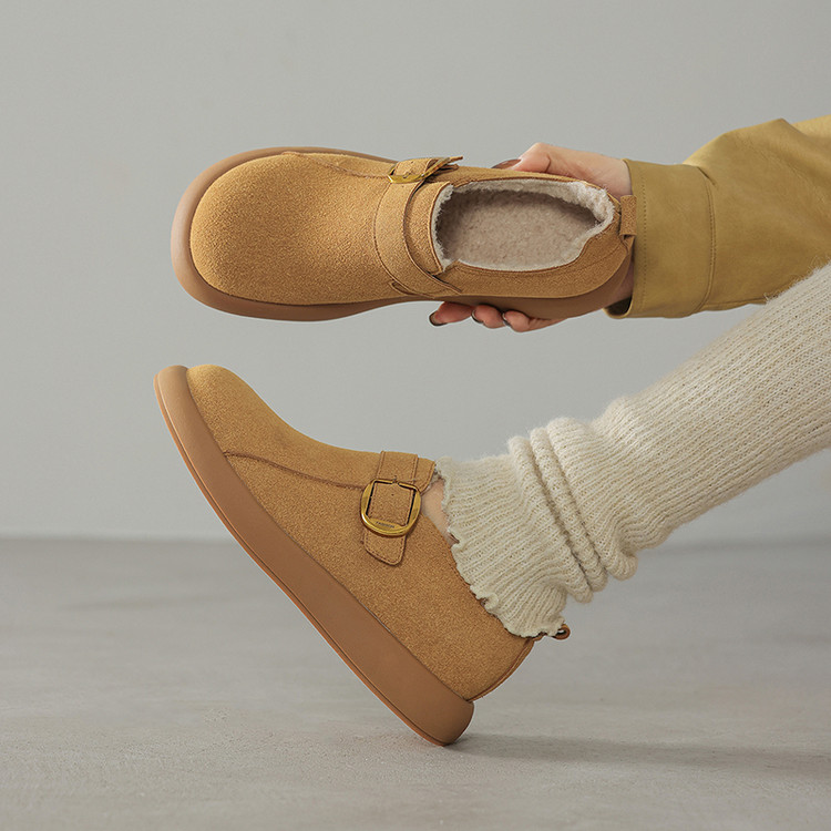 Women's Retro Loafers with Chunky Mid Heel in Brown Apricot Yellow